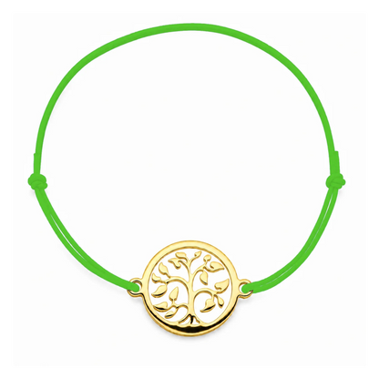 Bracelet cordon vert pomme Arbre de Vie mixte en acier doré, personnalisable avec une médaille de 8 mm pour gravure 