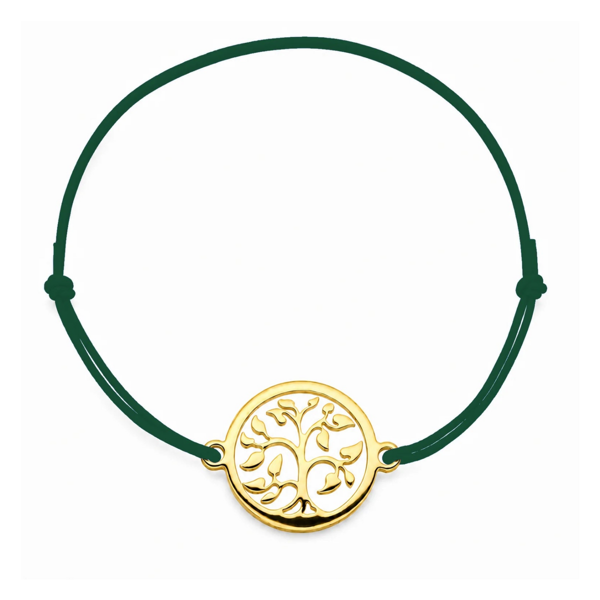 Bracelet cordon vert sapin Arbre de Vie mixte en acier doré, personnalisable avec une médaille de 8 mm pour gravure 