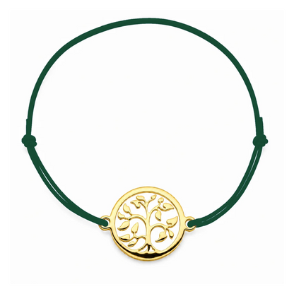 Bracelet cordon vert sapin Arbre de Vie mixte en acier doré, personnalisable avec une médaille de 8 mm pour gravure 