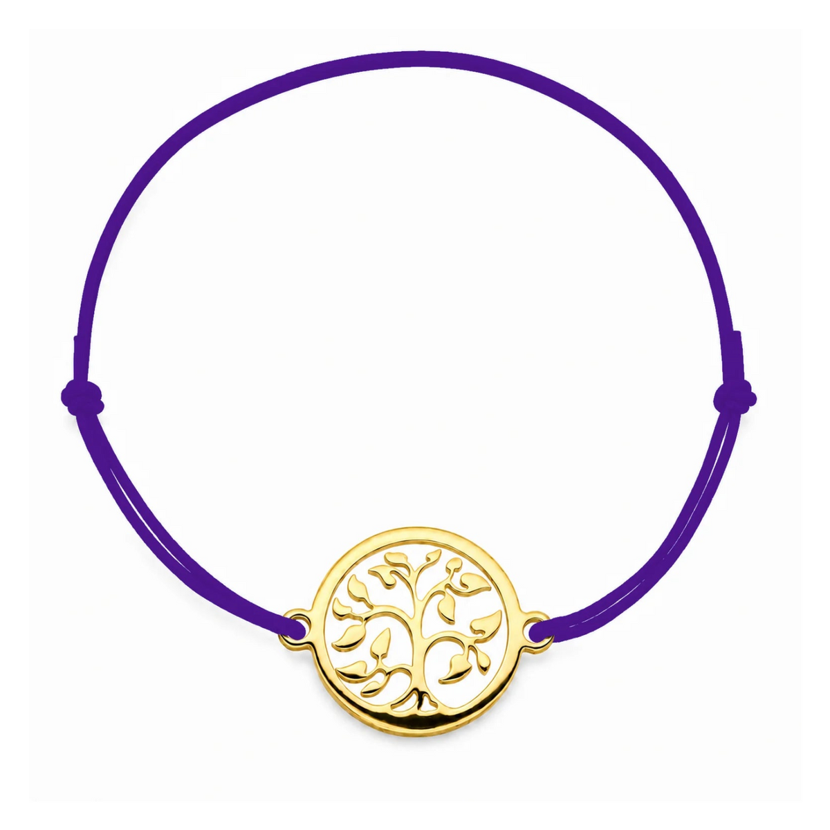 Bracelet cordon violet Arbre de Vie mixte en acier doré, personnalisable avec une médaille de 8 mm pour gravure 