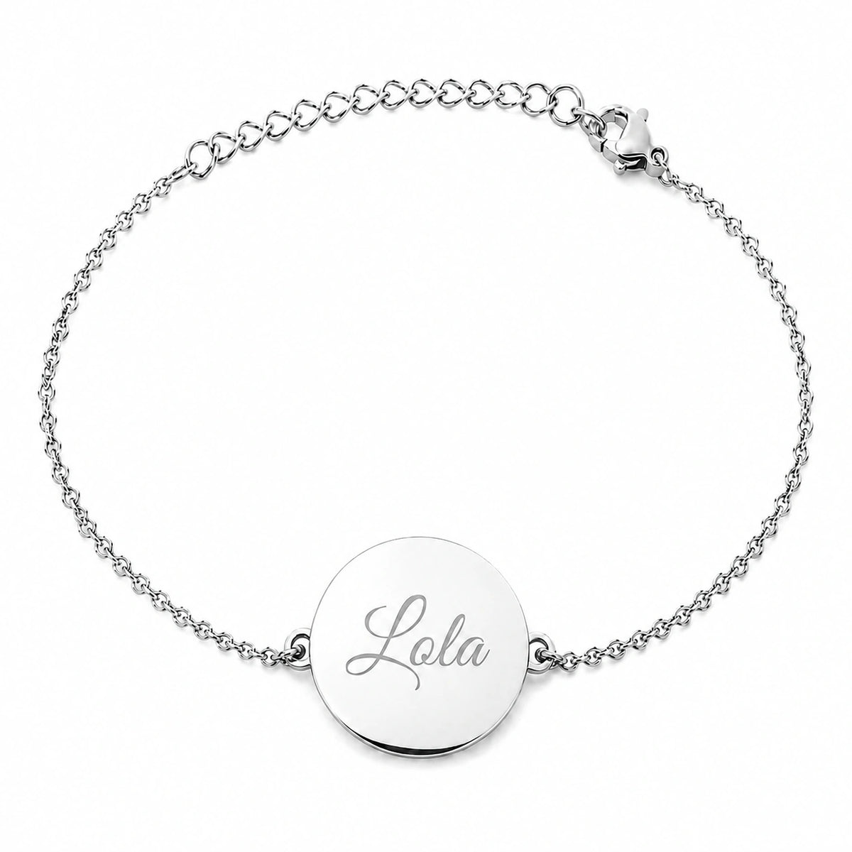 Bracelet chaîne argenté avec médaille personnalisable gravée Lola