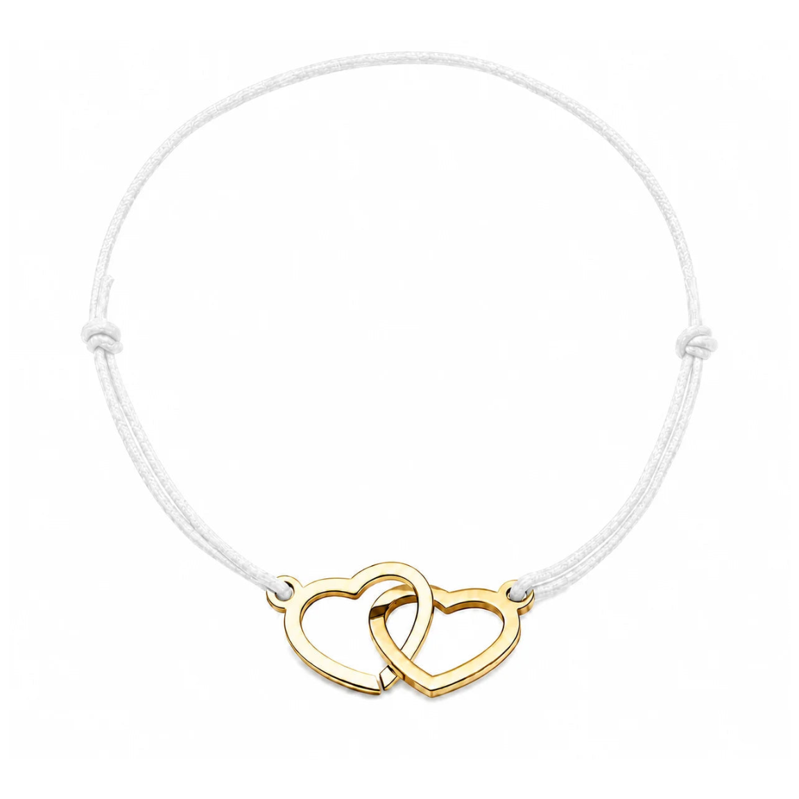 Bracelet cœur en acier doré avec cordon blanc ajustable, bijou personnalisable élégant fabriqué en France par Les Inséparables.