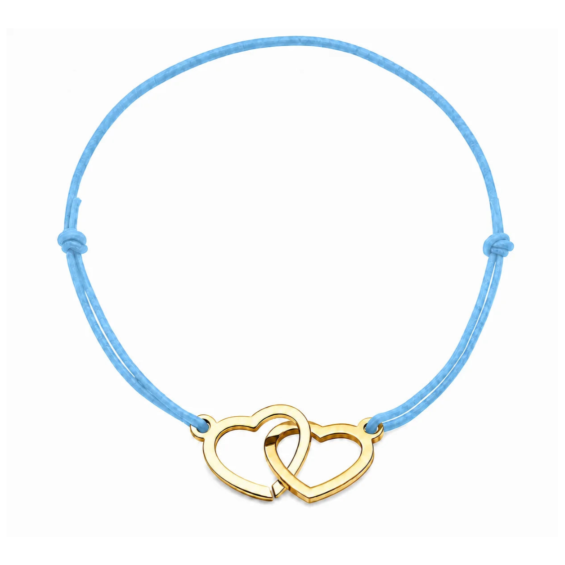 Bracelet cœur en acier doré avec cordon bleu clair ajustable, bijou personnalisable élégant fabriqué en France par Les Inséparables.