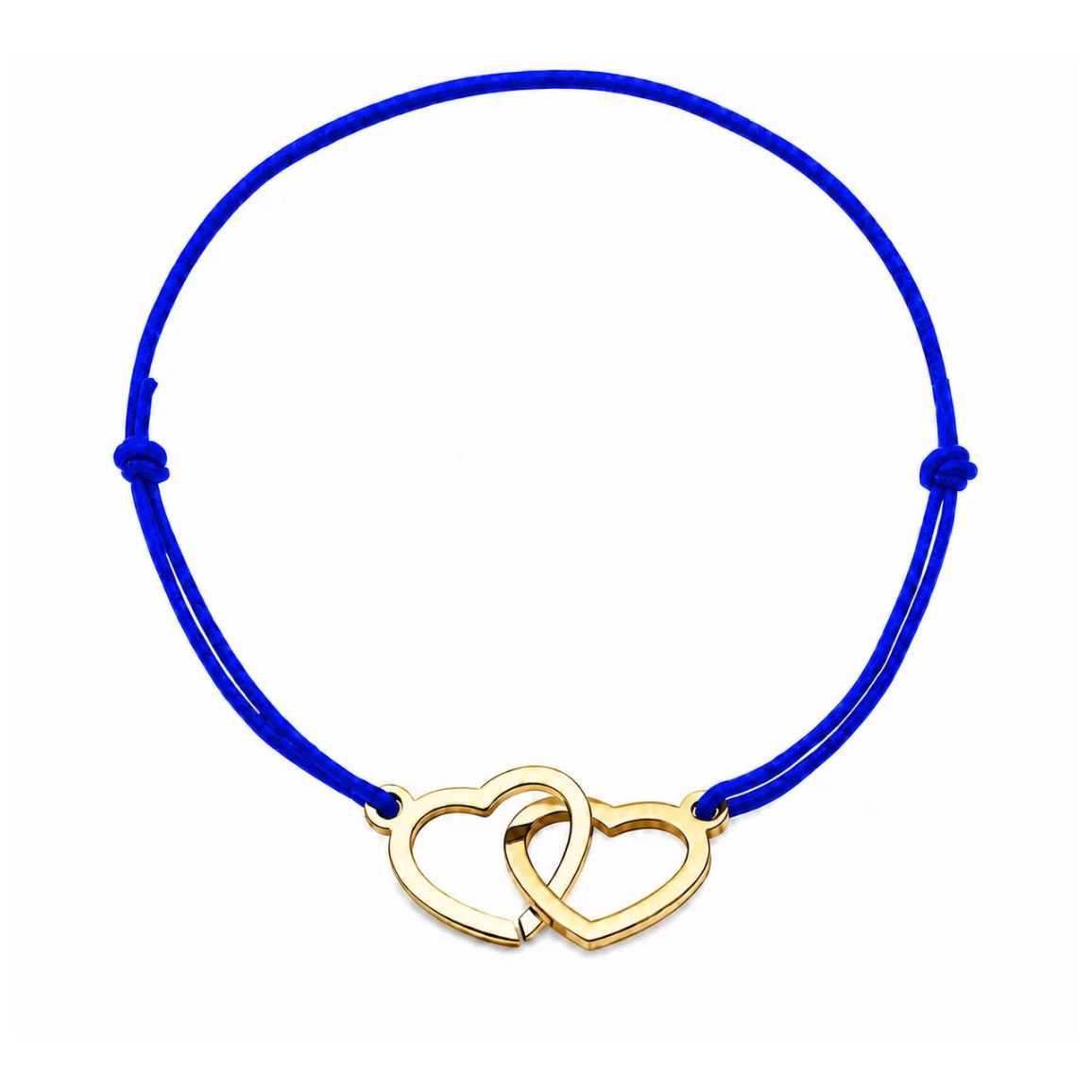 Bracelet cœur en acier doré avec cordon bleu roi ajustable, bijou personnalisable élégant fabriqué en France par Les Inséparables.