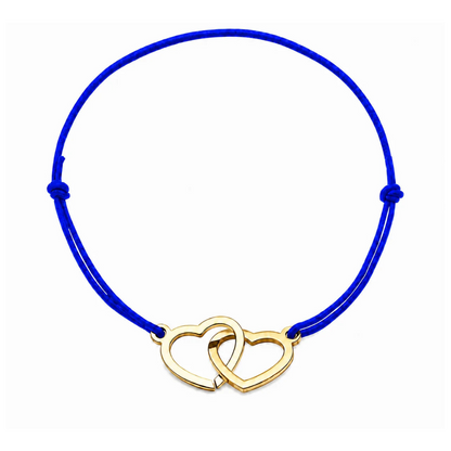Bracelet cœur en acier doré avec cordon bleu roi ajustable, bijou personnalisable élégant fabriqué en France par Les Inséparables.
