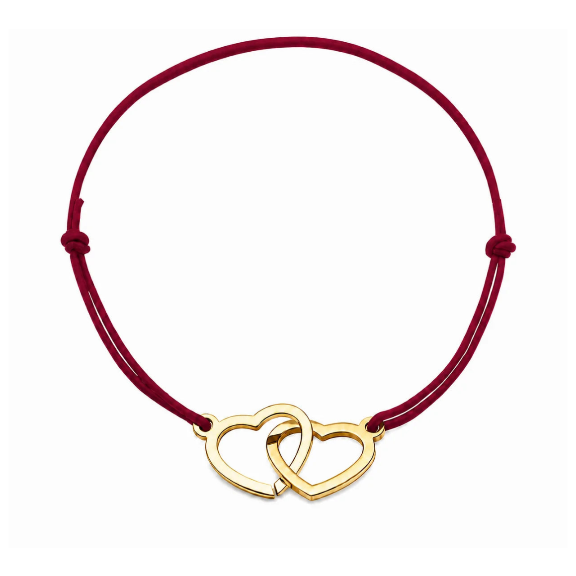 Bracelet cœur en acier doré avec cordon bordeaux ajustable, bijou personnalisable élégant fabriqué en France par Les Inséparables.