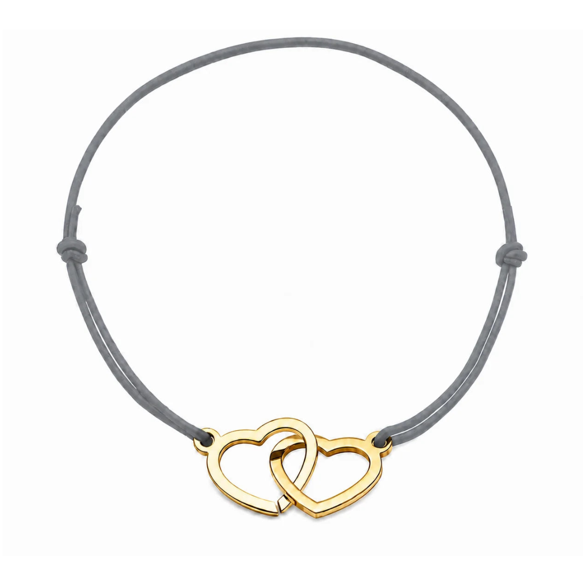 Bracelet cœur en acier doré avec cordon gris ajustable, bijou personnalisable élégant fabriqué en France par Les Inséparables.