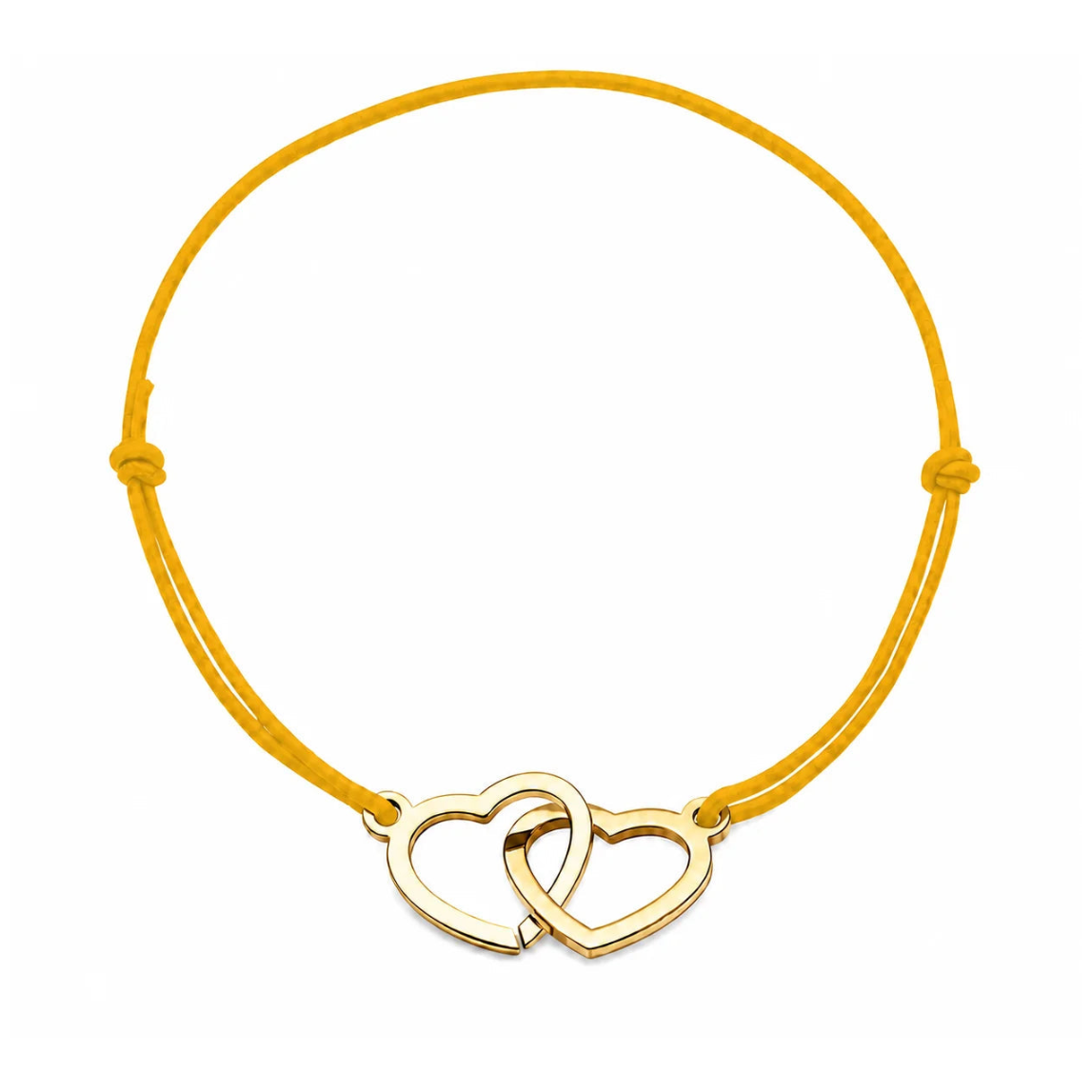 Bracelet cœur en acier doré avec cordon jaune ajustable, bijou personnalisable élégant fabriqué en France par Les Inséparables.