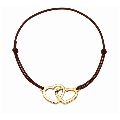 Bracelet cœur en acier doré avec cordon ma ajustable, bijou personnalisable élégant fabriqué en France par Les Inséparables.ron