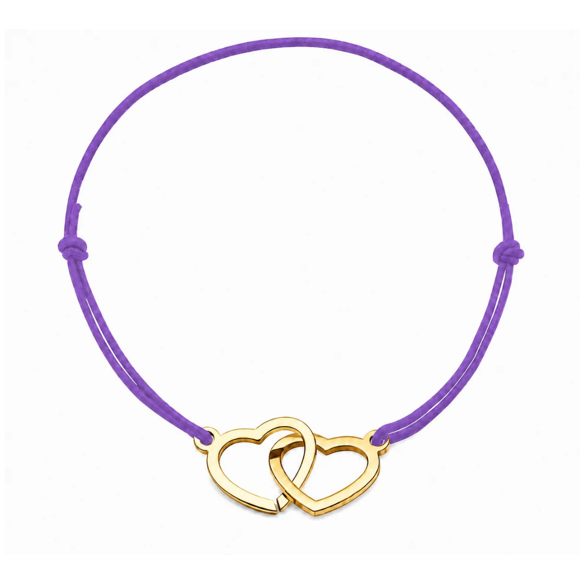 Bracelet cœur en acier doré avec cordon mauve ajustable, bijou personnalisable élégant fabriqué en France par Les Inséparables.