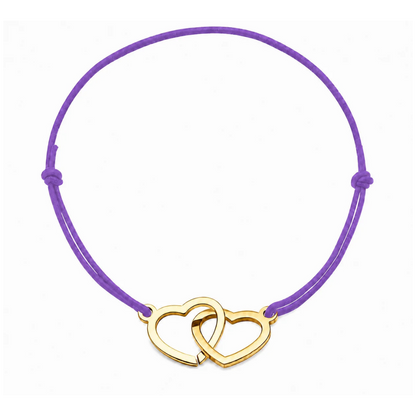 Bracelet cœur en acier doré avec cordon mauve ajustable, bijou personnalisable élégant fabriqué en France par Les Inséparables.