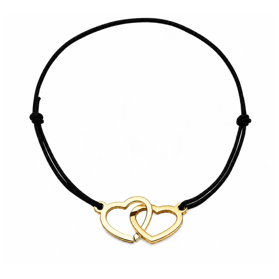Bracelet cœur en acier doré avec cordon noir ajustable, bijou personnalisable élégant fabriqué en France par Les Inséparables.