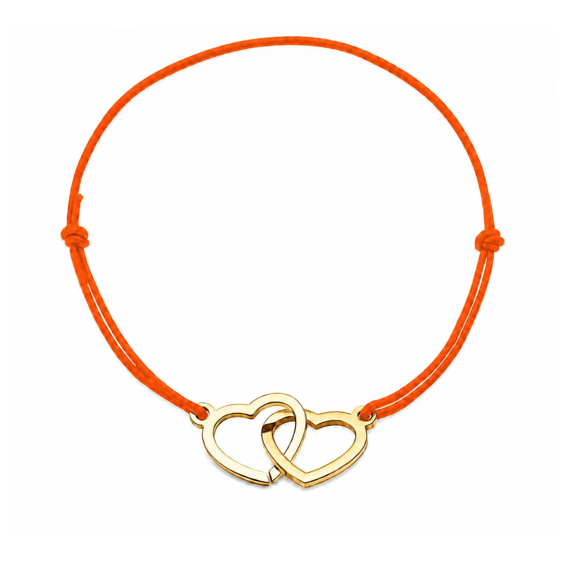 Bracelet cœur en acier doré avec cordon orange ajustable, bijou personnalisable élégant fabriqué en France par Les Inséparables.