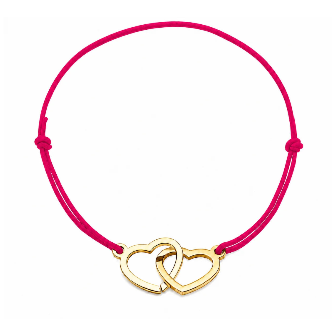 Bracelet cœur en acier doré avec cordon rose framboise ajustable, bijou personnalisable élégant fabriqué en France par Les Inséparables.
