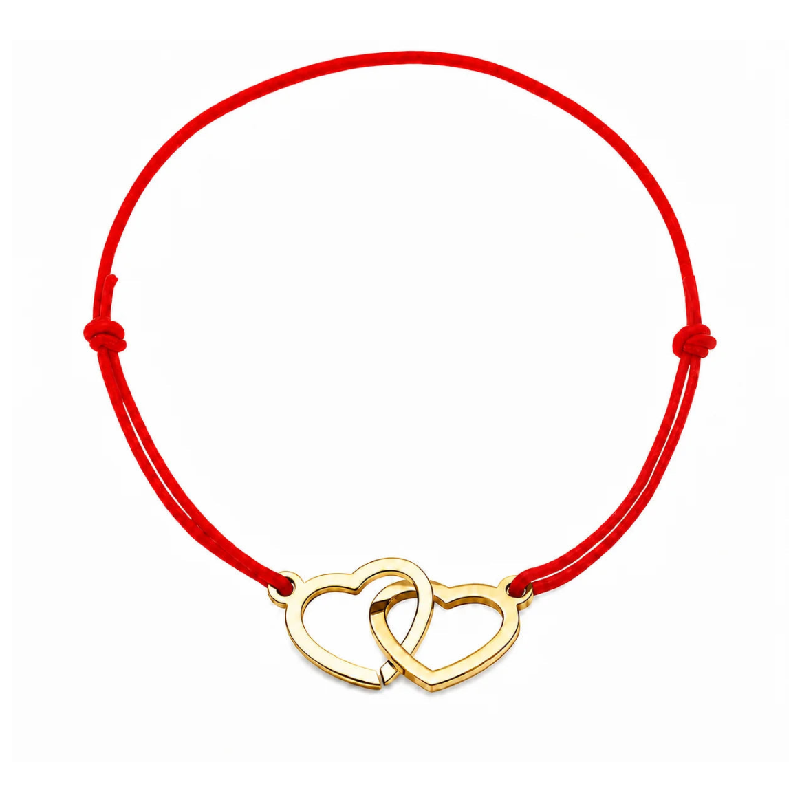 Bracelet cœur en acier doré avec cordon rouge ajustable, bijou personnalisable élégant fabriqué en France par Les Inséparables.