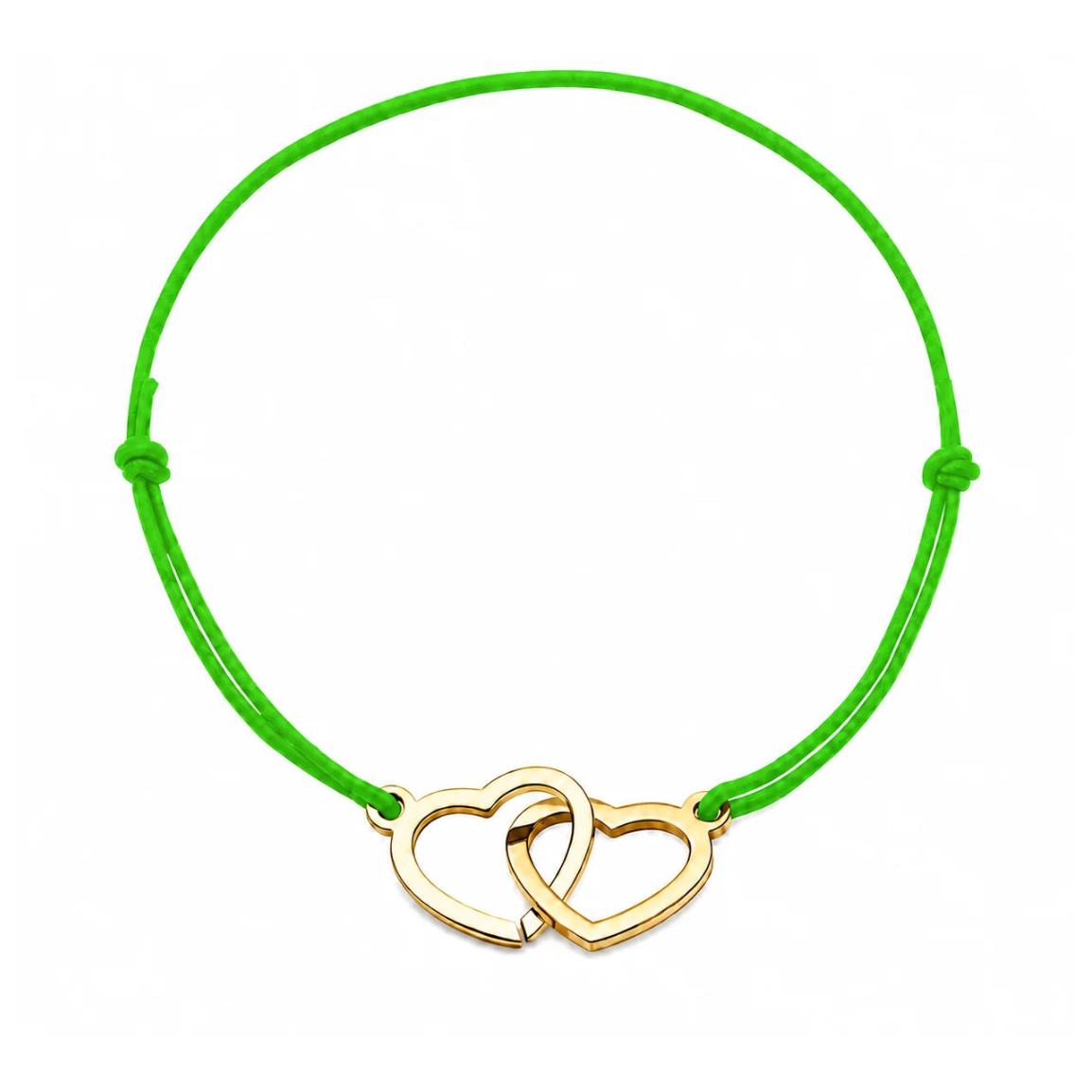 Bracelet cœur en acier doré avec cordon vert pomme ajustable, bijou personnalisable élégant fabriqué en France par Les Inséparables.