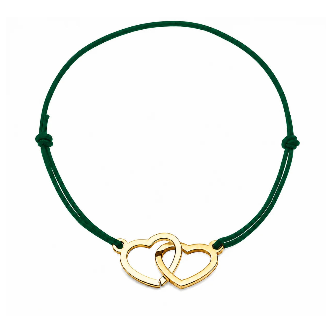 Bracelet cœur en acier doré avec cordon vert sapin ajustable, bijou personnalisable élégant fabriqué en France par Les Inséparables.