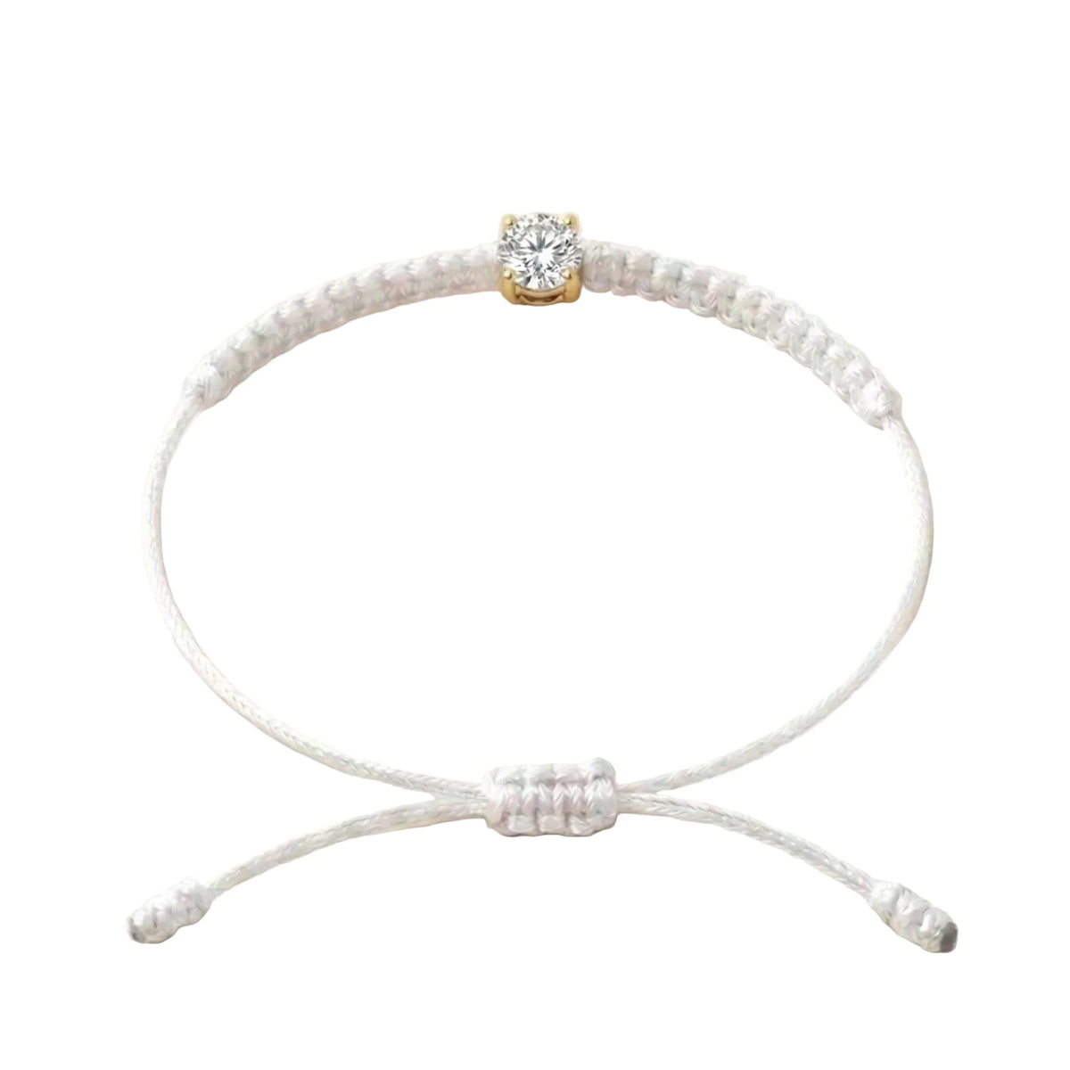 Bracelet cordon blanc, pierre de diamant de laboratoire sertie sur or 750/1000, fermoir coulissant réglable

