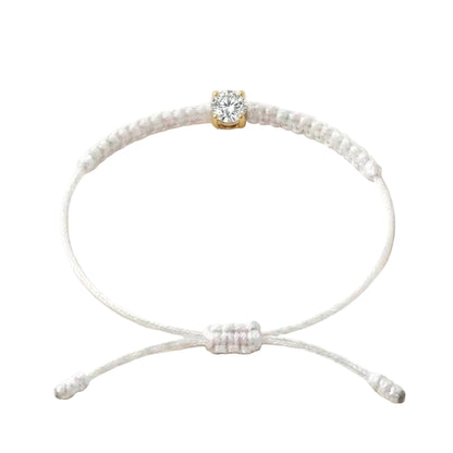 Bracelet cordon blanc, pierre de diamant de laboratoire sertie sur or 750/1000, fermoir coulissant réglable

