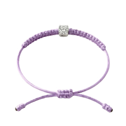Bracelet cordon lilas, pierre de diamant de laboratoire sertie sur or 750/1000, fermoir coulissant réglable
