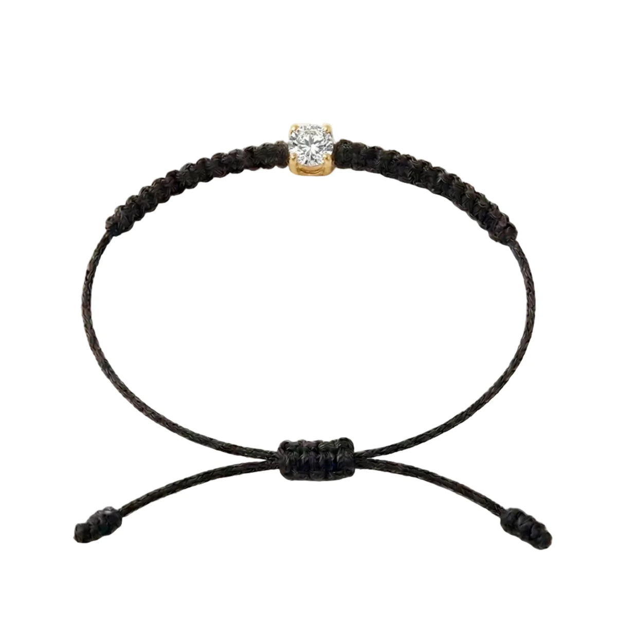 Bracelet cordon noir, pierre de diamant de laboratoire sertie sur or 750/1000, fermoir coulissant réglable