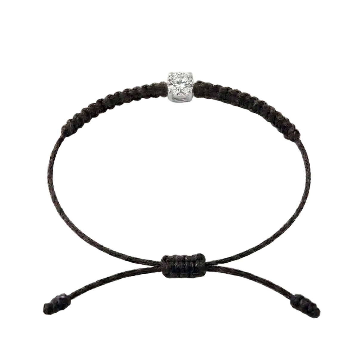 Bracelet cordon noir, pierre de diamant de laboratoire sertie sur or 750/1000, fermoir coulissant réglable
