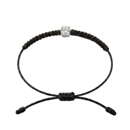 Bracelet cordon noir, pierre de diamant de laboratoire sertie sur or 750/1000, fermoir coulissant réglable
