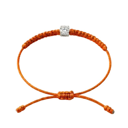 Bracelet cordon orange, pierre de diamant de laboratoire sertie sur or 750/1000, fermoir coulissant réglable
