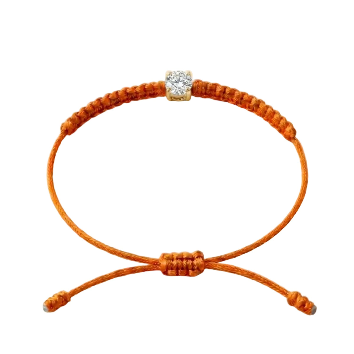 Bracelet cordon orange, pierre de diamant de laboratoire sertie sur or 750/1000, fermoir coulissant réglable
