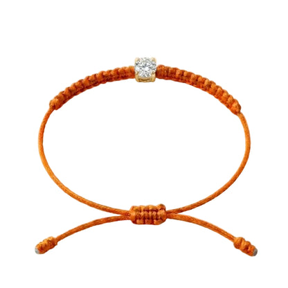 Bracelet cordon orange, pierre de diamant de laboratoire sertie sur or 750/1000, fermoir coulissant réglable
