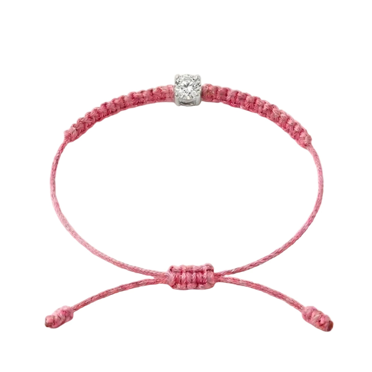 Bracelet cordon rose, pierre de diamant de laboratoire sertie sur or 750/1000, fermoir coulissant réglable