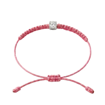 Bracelet cordon rose, pierre de diamant de laboratoire sertie sur or 750/1000, fermoir coulissant réglable