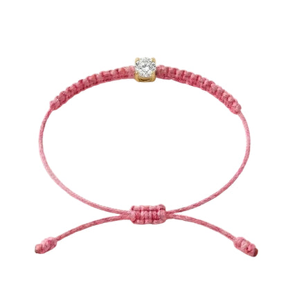 Bracelet cordon rose, pierre de diamant de laboratoire sertie sur or 750/1000, fermoir coulissant réglable