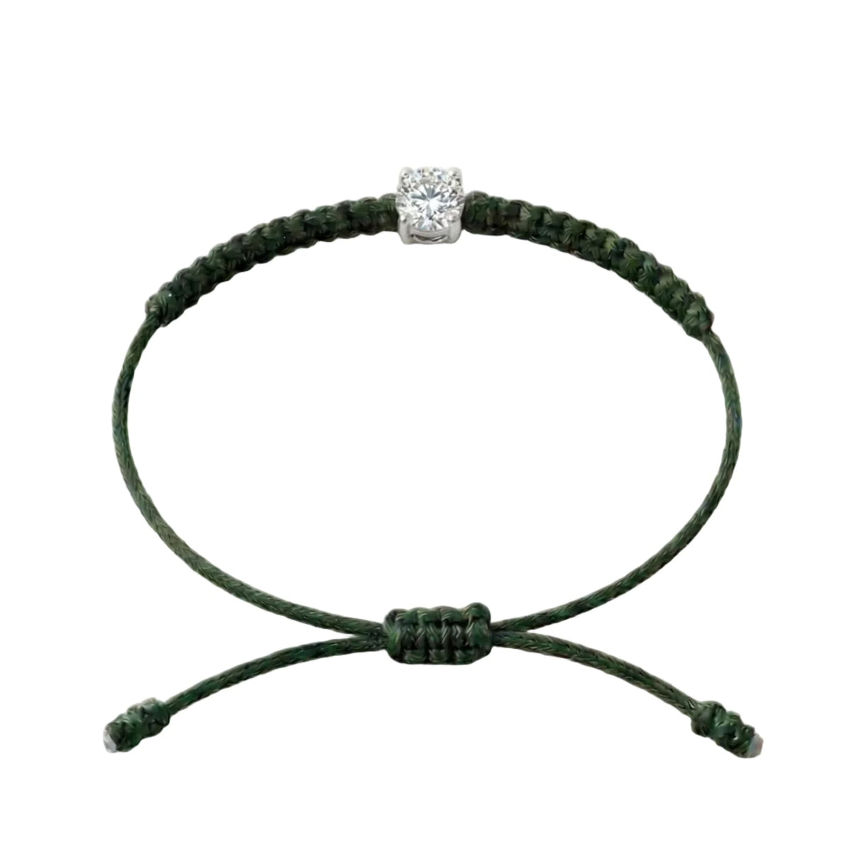 Bracelet cordon vert sapin, pierre de diamant de laboratoire sertie sur or 750/1000, fermoir coulissant réglable
