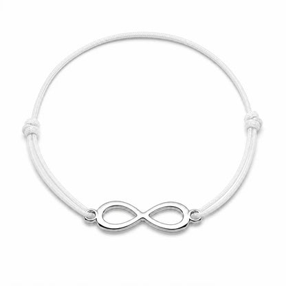 Bracelet infini mixte ajustable argenté avec cordon blanc, vue de face