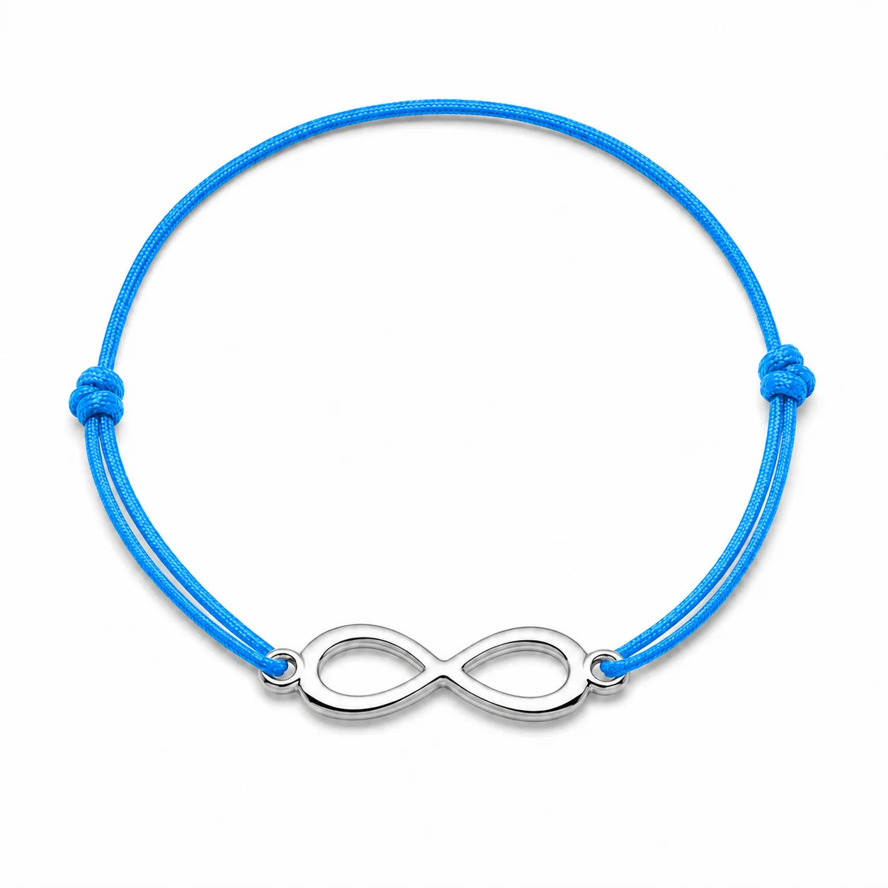 racelet infini argenté avec cordon bleu clair, vue de face