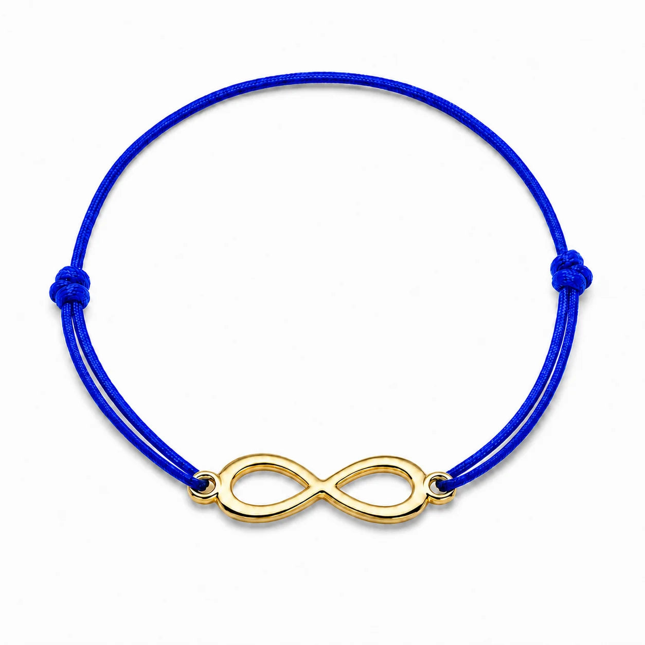 Bracelet infini doré avec cordon bleu, vue de face