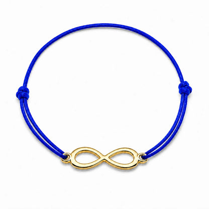 Bracelet infini doré avec cordon bleu, vue de face