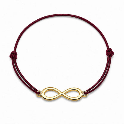 Bracelet infini doré avec cordon bordeaux, vue de face
