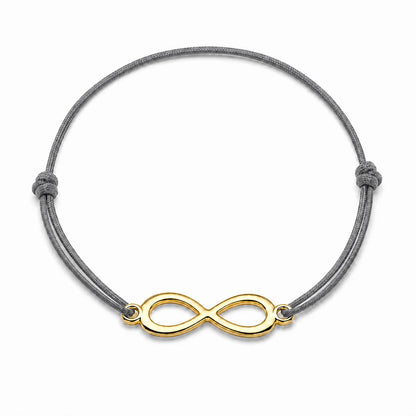 Bracelet infini ajustable doré avec cordon gris, vue de face