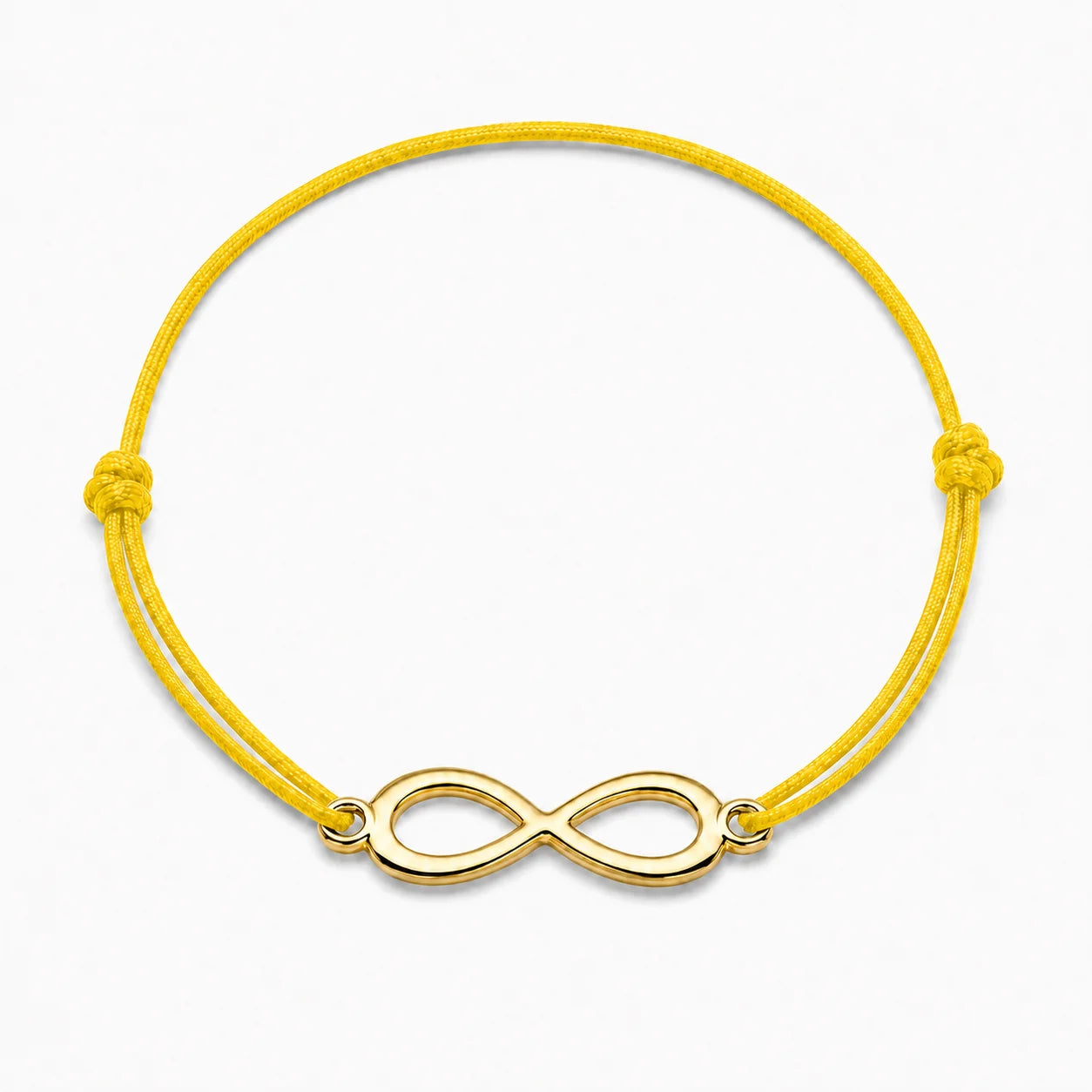 Bracelet infini doré avec cordon jaune, vue de face