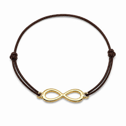 Bracelet infini doré avec cordon marron, vue de face