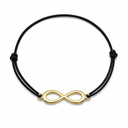 Bracelet infini doré avec cordon noir, vue de face