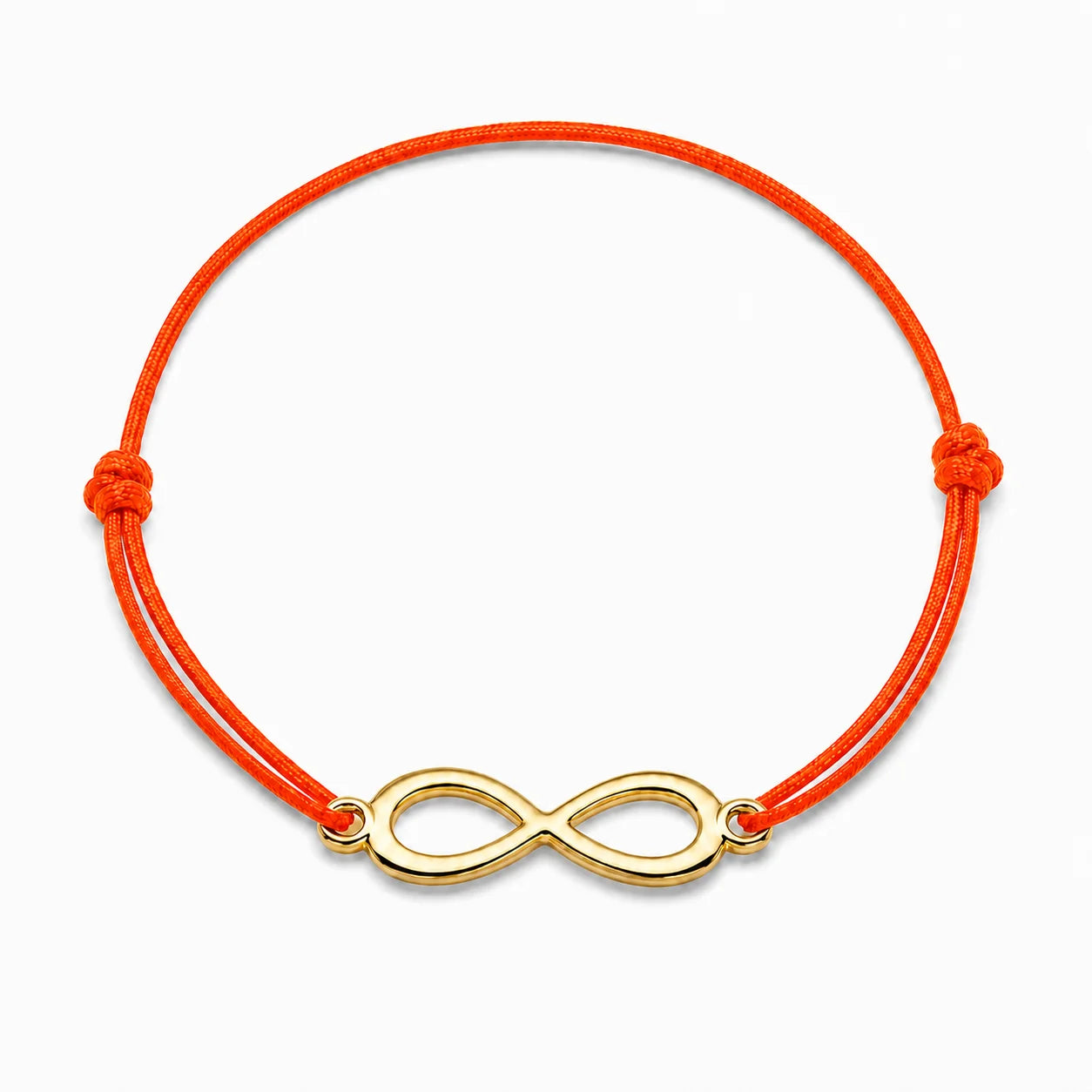 Bracelet infini doré avec cordon rouge, vue de face