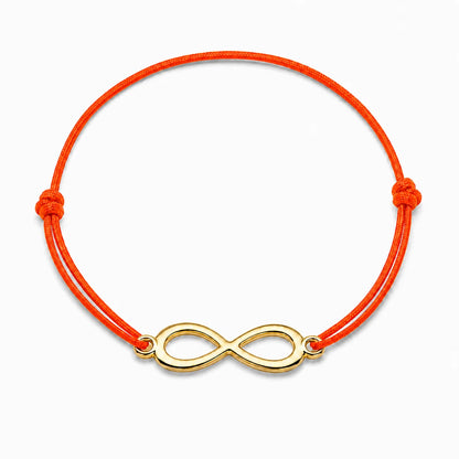 Bracelet infini doré avec cordon rouge, vue de face