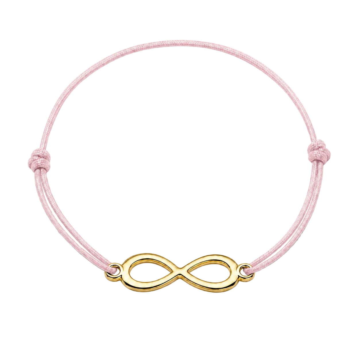 Bracelet infini doré avec cordon rose clair, ajustable
