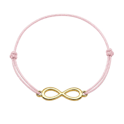 Bracelet infini doré avec cordon rose clair, ajustable