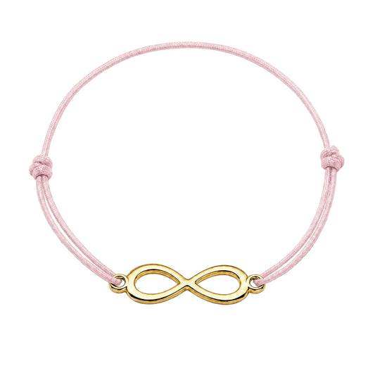 Bracelet infini doré avec cordon rose clair, ajustable