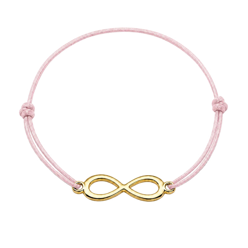 Bracelet infini doré avec cordon rose clair, ajustable