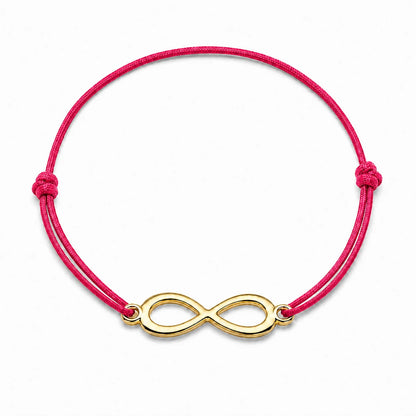 Bracelet infini doré avec cordon rose, vue de face